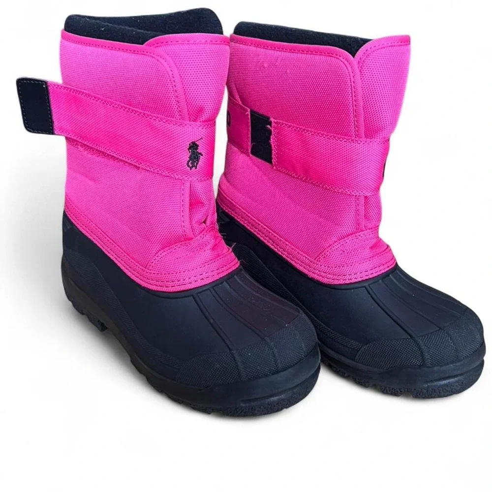 Polo Ralph Lauren Pink Snow Boots Big Kids US Size 3 Velcro Winter Cozy